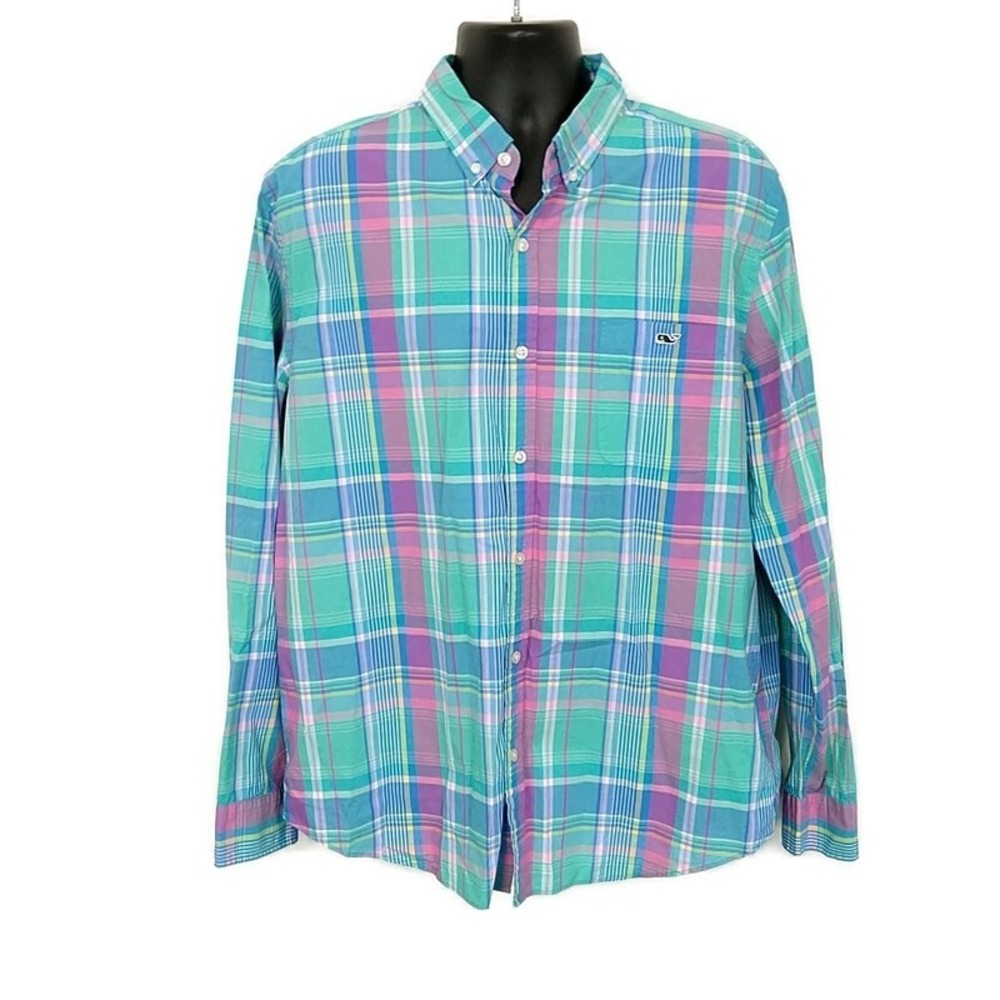 Vineyard Vines Button Down Mens XL Multicolor Plaid Slim Fit Tucker Shirt Cotton